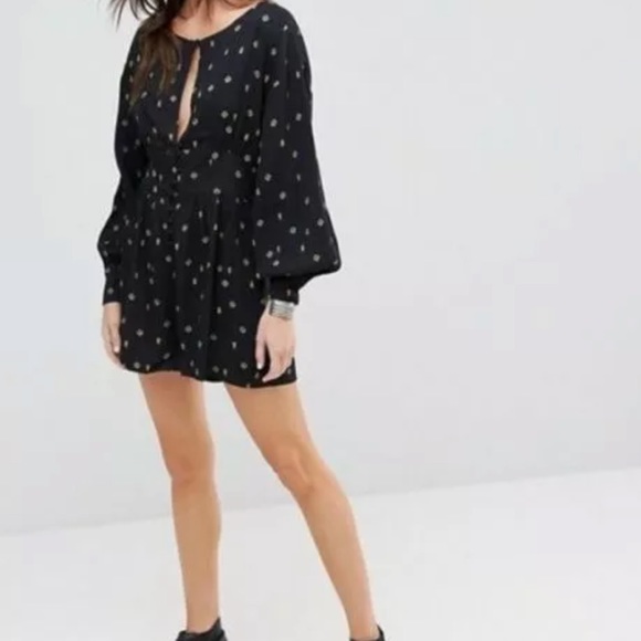 Free People black romper with gold green designs - Picture 3 of 11